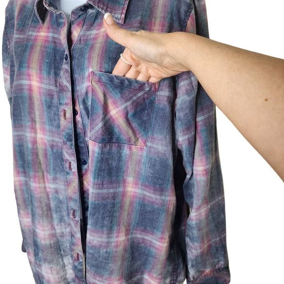 Rails Long Sleeve Plaid Button Down Shirt Grunge Womens Size L Pink and Blue - Picture 2 of 8